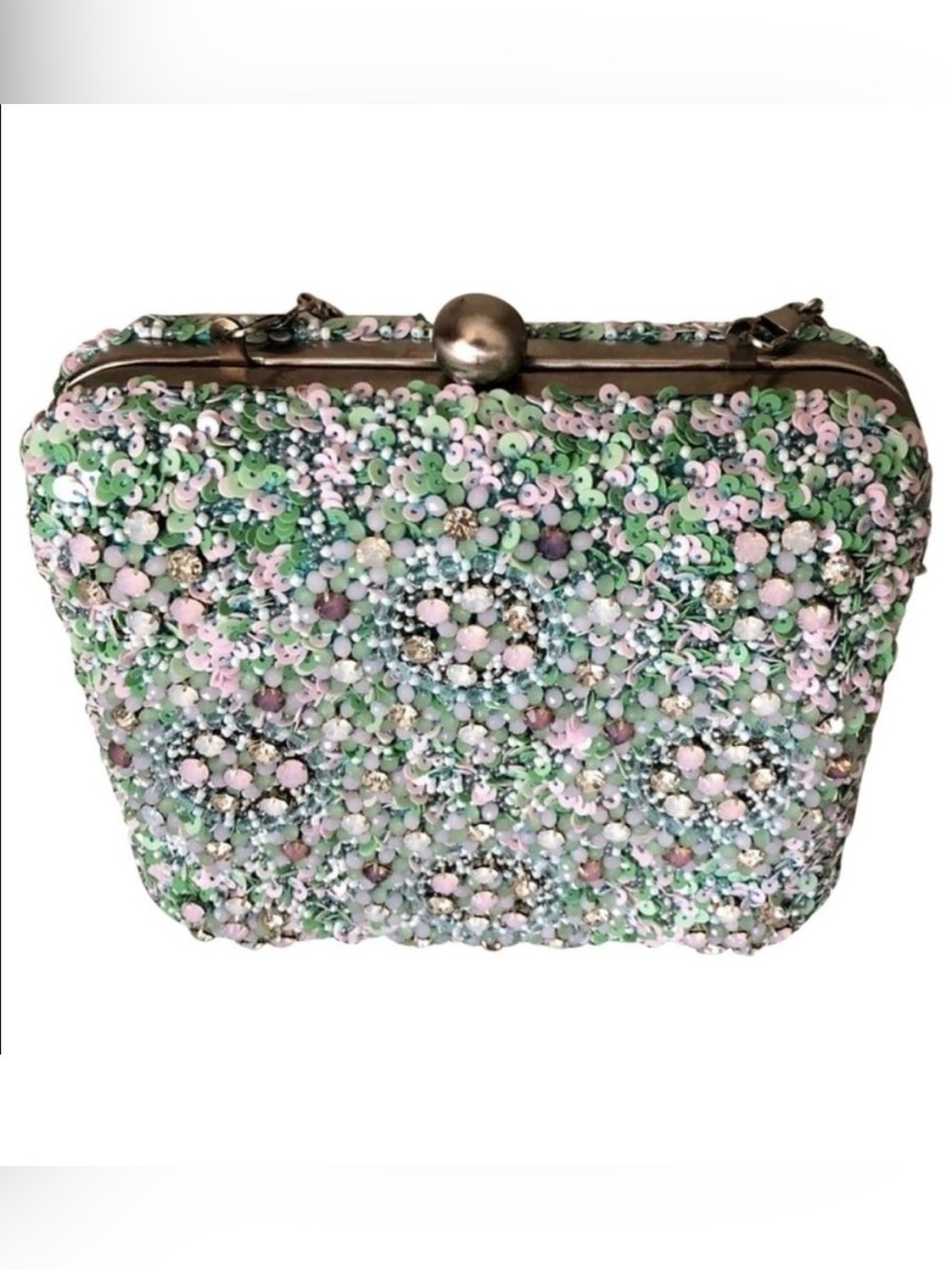 G-Lish Beaded & Sequined Squared Hard Case Clutch